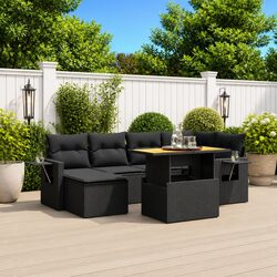 7 Piece Black Garden Sofa Set with Cushions