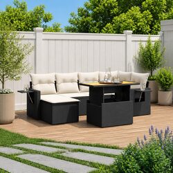 Durable 7 Piece Garden Sofa Set with Cushions - Black