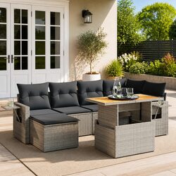 7-Piece Outdoor Sofa Set with Adjustable Table in Grey