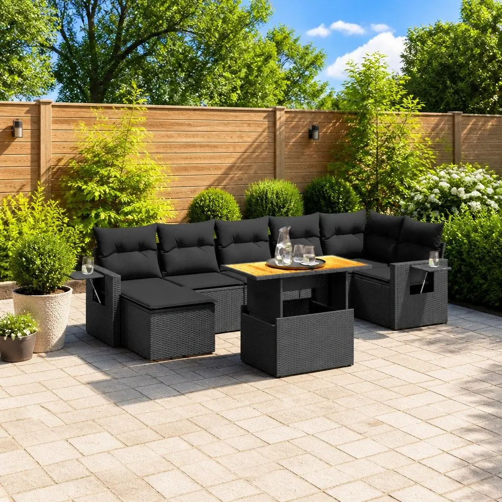 Garden Sofa Set PE Rattan 8 Piece Outdoor Furniture Patio Sectional Black