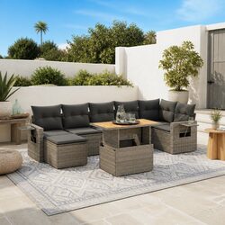 Durable 8 Piece Garden Sofa Set Grey Poly Rattan
