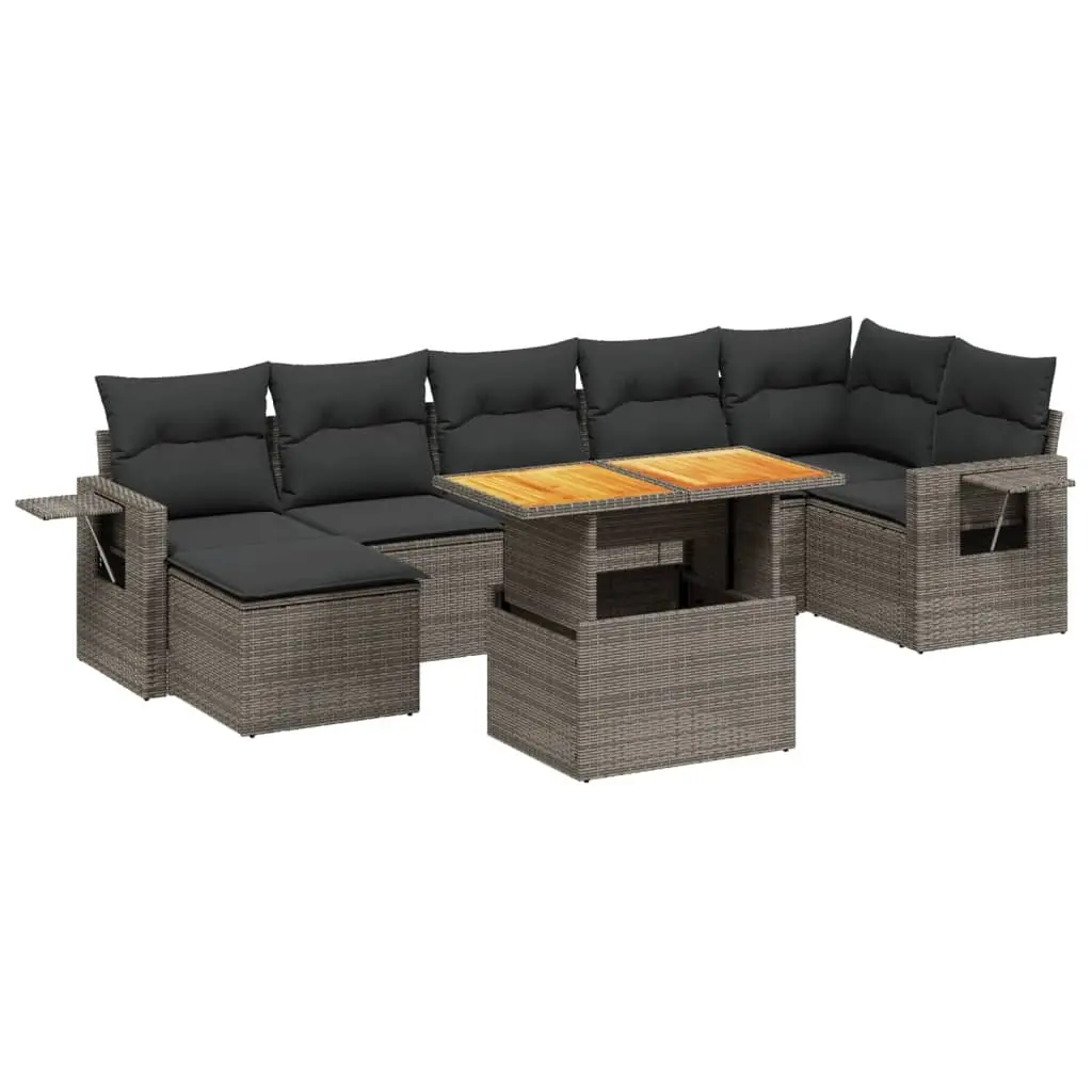 8 Piece Garden Sofa Set PE Rattan Grey with Cushions