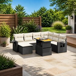 Durable Black Poly Rattan 8-Piece Garden Sofa Set