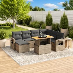 8 Piece Modular Grey Poly Rattan Garden Sofa Set