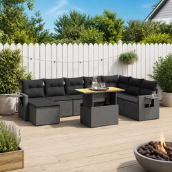 Modular 9 Piece Black PE Rattan Garden Sofa Set