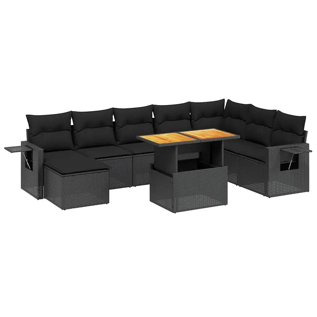Modular 9 Piece Black PE Rattan Garden Sofa Set