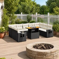 Black Poly Rattan Modular Garden Sofa Set - 10 Pieces