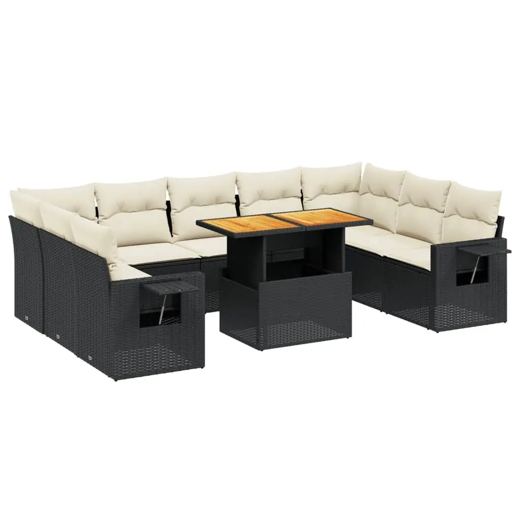 Garden Sofa Set 10 Piece Outdoor Furniture Black Poly Rattan Modular Patio
