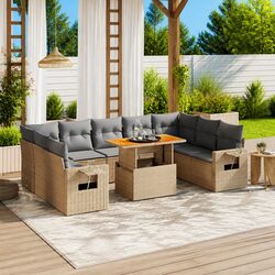 Durable 10 Piece Garden Sofa Set with Cushions in Beige