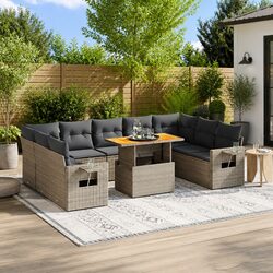 High-Quality 10 Piece Grey Poly Rattan Garden Sofa Set