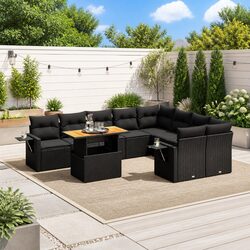 10 Piece Black Poly Rattan Garden Sofa Set for Outdoors