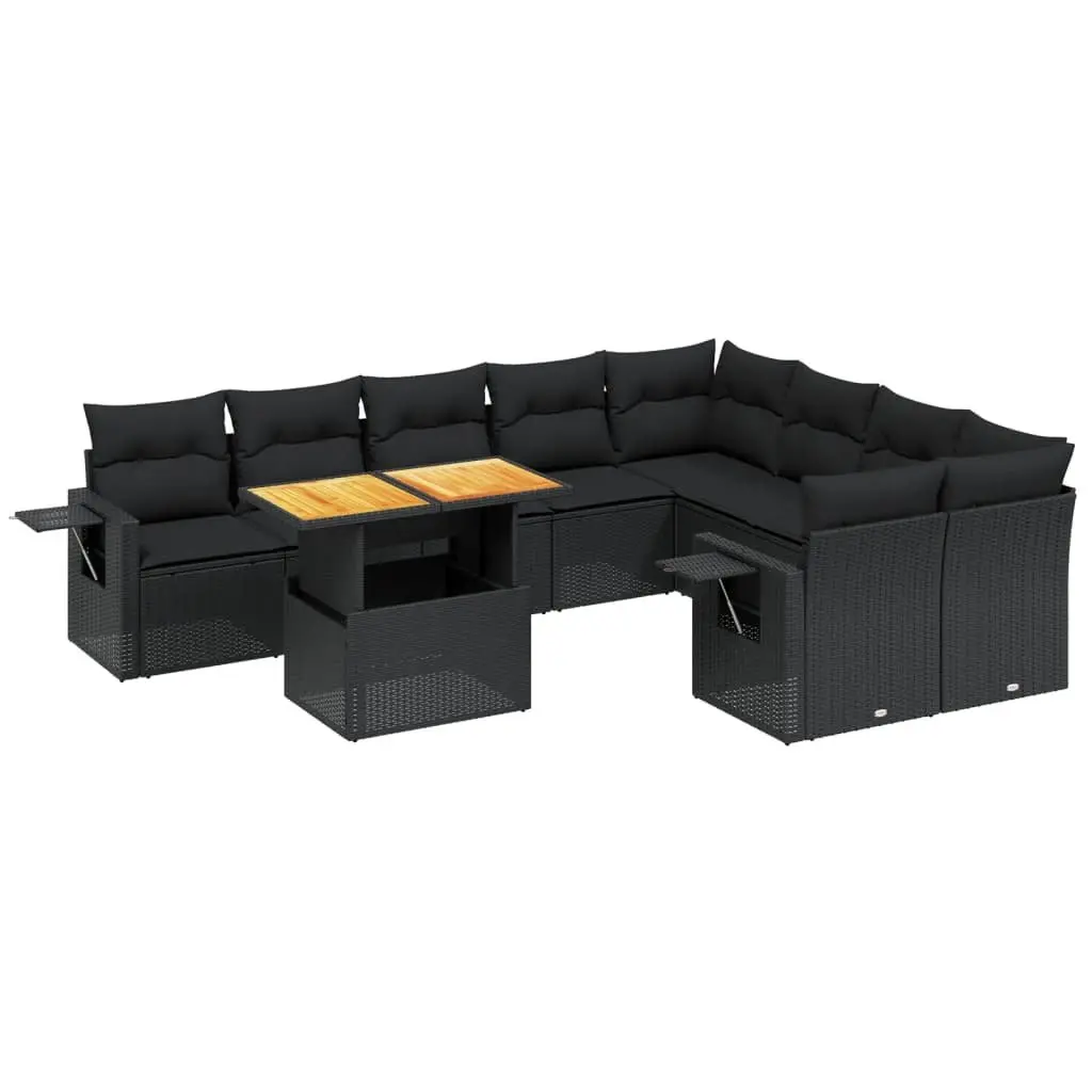 Garden Sofa Set PE Rattan 10 Piece Outdoor Furniture Black Patio Lounge Suite