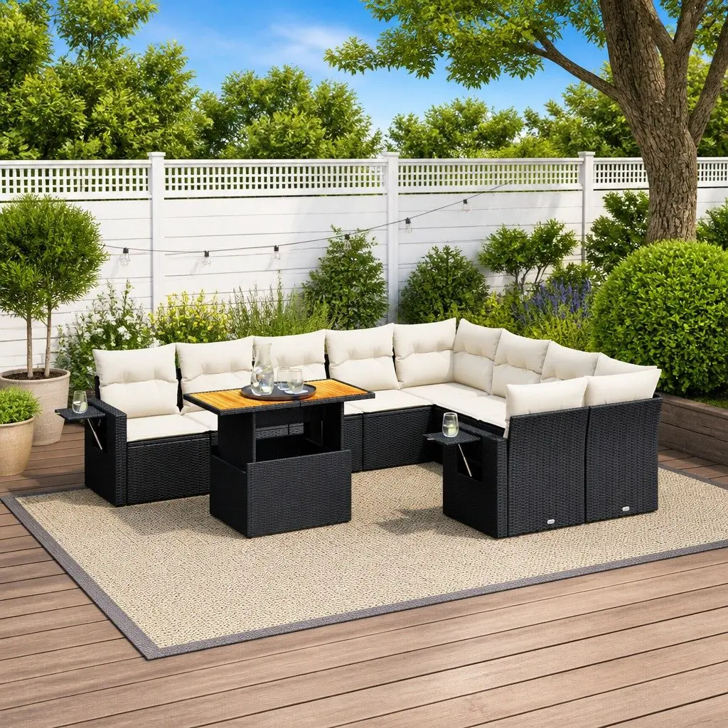 10 Piece Garden Sofa Set PE Rattan Outdoor Furniture Black