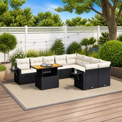 10 Piece Black Poly Rattan Garden Sofa Set