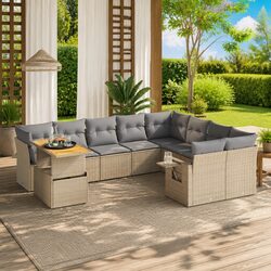10 Piece Poly Rattan Outdoor Garden Sofa Set with Cushions