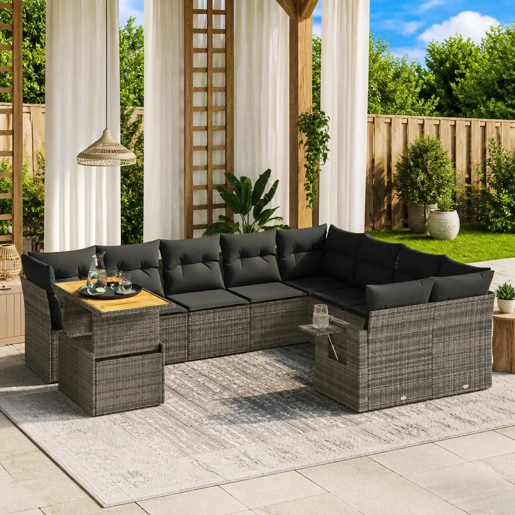 Garden Sofa Set PE Rattan 10 Piece Modular Outdoor Furniture Grey