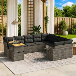 10-Piece Grey Modular Outdoor Sofa Set with Cushions