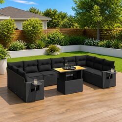 11 Piece Black Poly Rattan Garden Sofa Set for Outdoor Comfort
