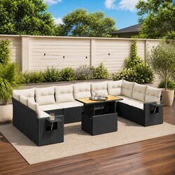 Black Poly Rattan Modular 11 Piece Garden Sofa Set
