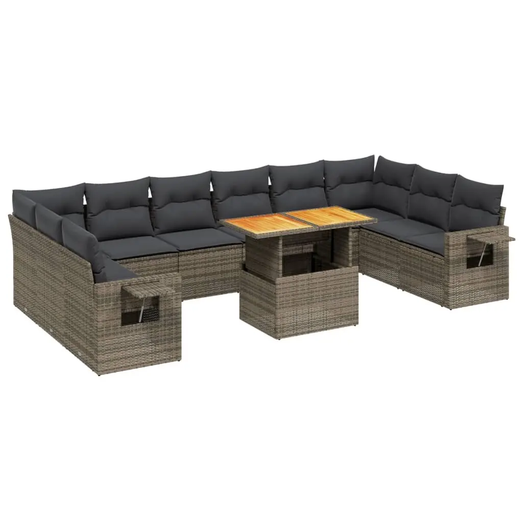 11 Piece Grey Poly Rattan Garden Sofa Set