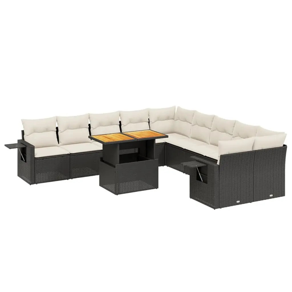 Garden Sofa Set PE Rattan 11 Piece Outdoor Patio Furniture Black with Cushions