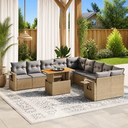 Beige 11 Piece Outdoor Garden Sofa Set with Adjustable Table