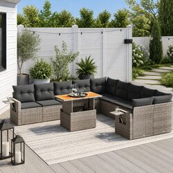 Exceptional 11-Piece Garden Sofa Set in Grey Poly Rattan