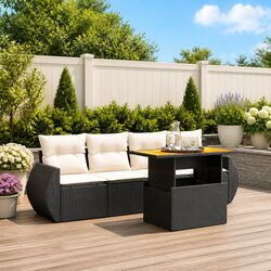 5 Piece Black PE Rattan Garden Sofa Set with Cushions