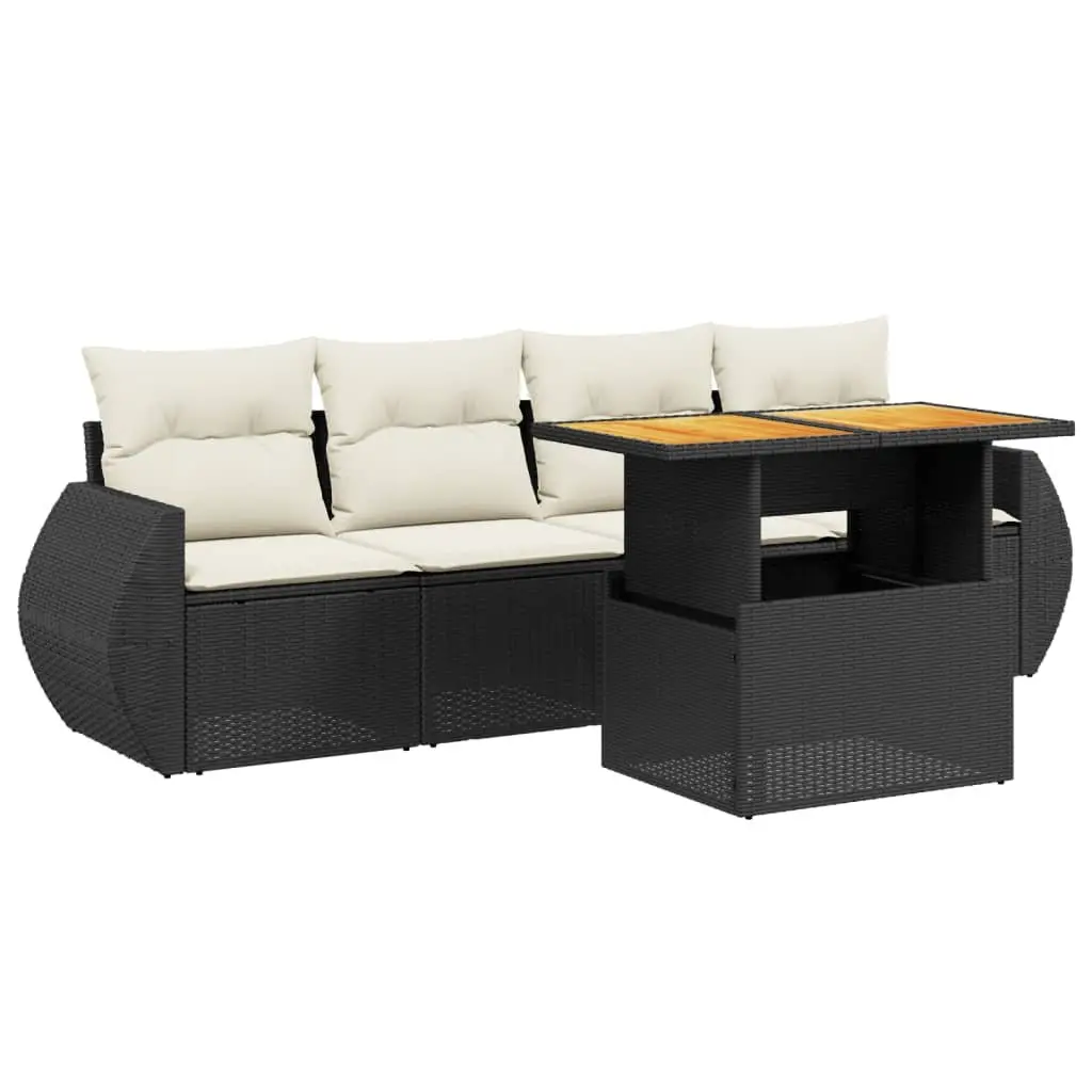 5 Piece Garden Sofa Set PE Rattan Black with Cushions