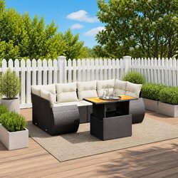 Premium 7-Piece Black Poly Rattan Garden Sofa Set