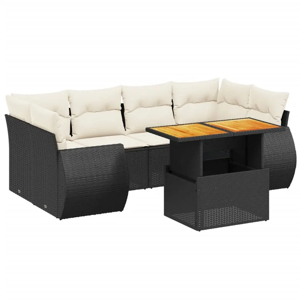 Garden Sofa Set PE Rattan 7 Piece Modular Outdoor Furniture Black Patio Lounge
