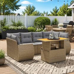 7-Piece Patio Sofa Set with Beige Cushions
