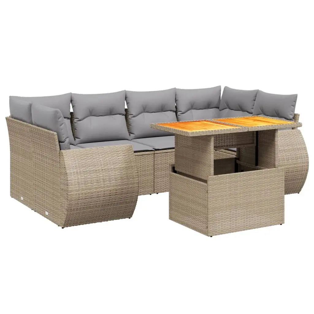7-Piece Patio Sofa Set with Beige Cushions