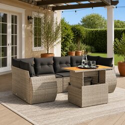 7-Piece Modular Outdoor Sofa Set in Grey Poly Rattan