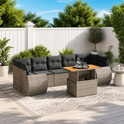 8-Piece Grey Poly Rattan Garden Sofa Set with Cushions