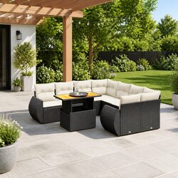 Premium 9 Piece Black Poly Rattan Garden Sofa Set