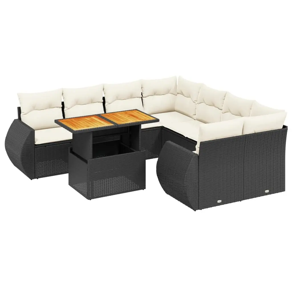 9 Piece Black Poly Rattan Garden Sofa Set