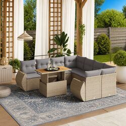 Durable 9 Piece Beige PE Rattan Outdoor Sofa Set