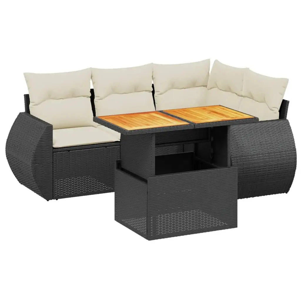 Black Rattan 5 Piece Outdoor Sofa Set