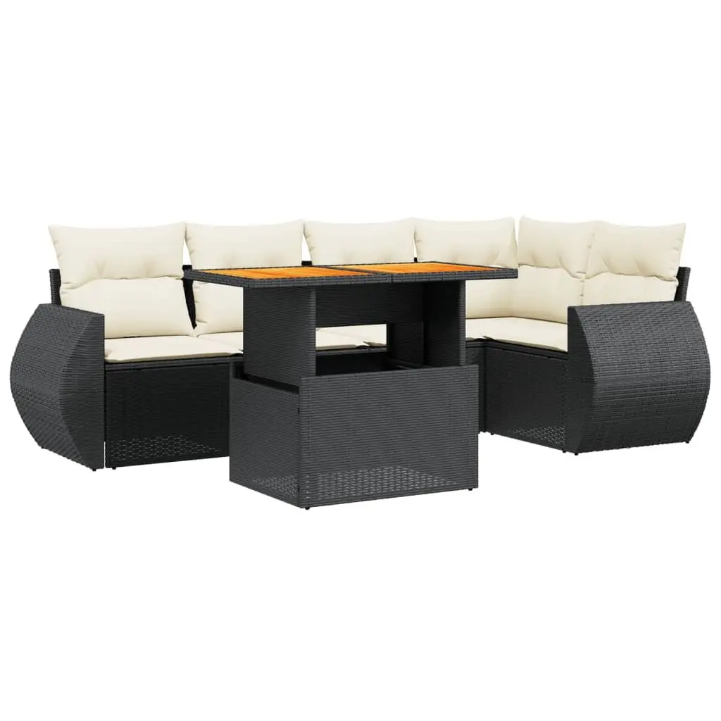6-Piece Outdoor Modular Sofa Set in Black
