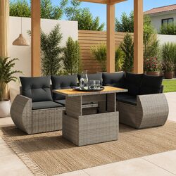 Premium 6 Piece Garden Sofa Set with Cushions in Grey