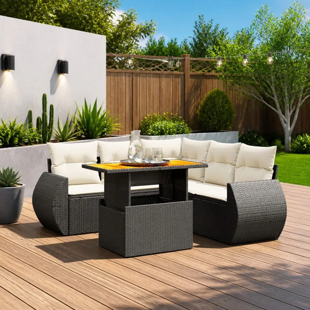 Black Poly Rattan Modular 6-Piece Outdoor Sofa Set