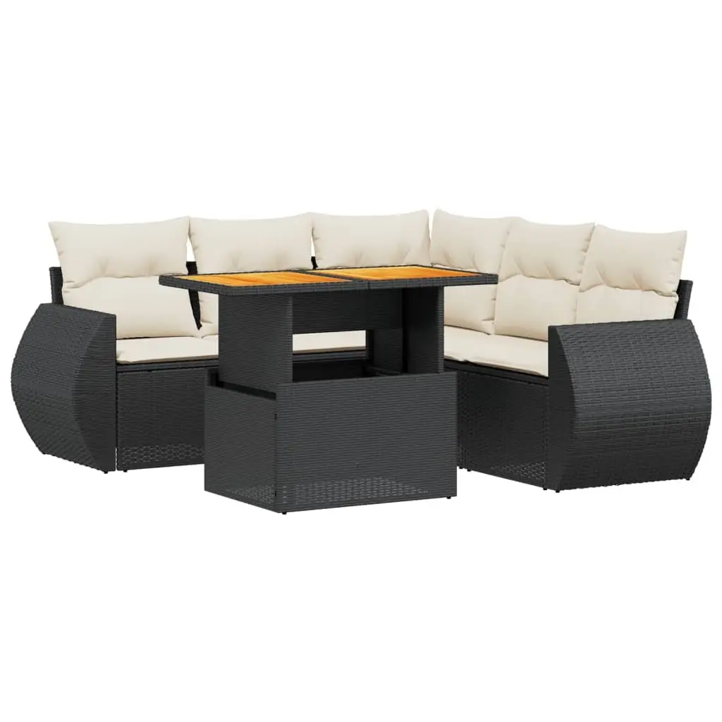 Black Poly Rattan Modular 6-Piece Outdoor Sofa Set