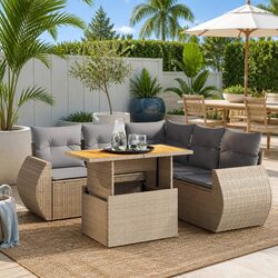 Beige 6 Piece Garden Sofa Set with Cushions
