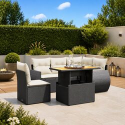 High-Quality 6 Piece Garden Sofa Set Black Poly Rattan