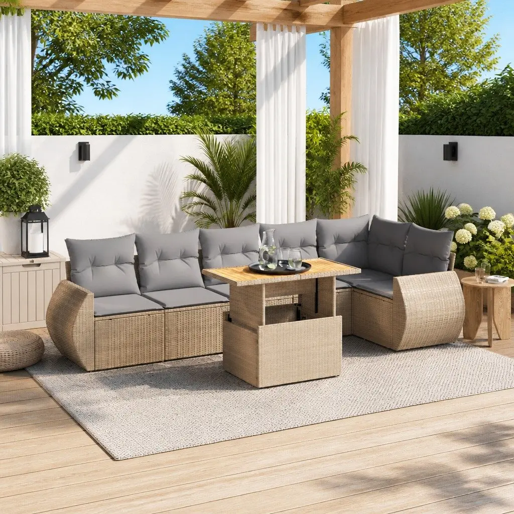 Beige 7-Piece Outdoor Garden Sofa Set with Adjustable Table