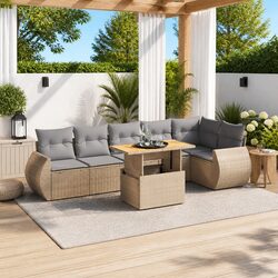 Beige 7-Piece Outdoor Garden Sofa Set with Adjustable Table