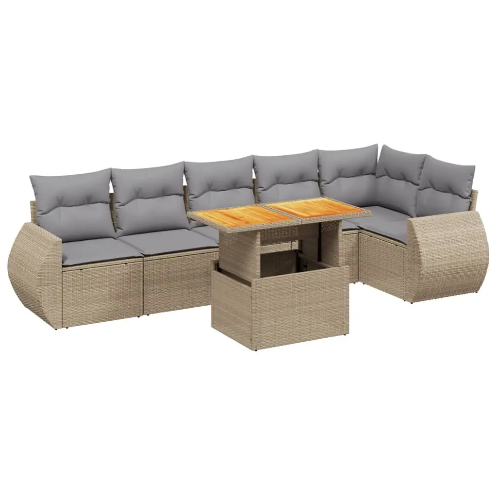Beige 7-Piece Outdoor Garden Sofa Set with Adjustable Table