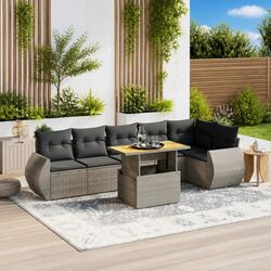 7-Piece Grey Poly Rattan Garden Sofa Set