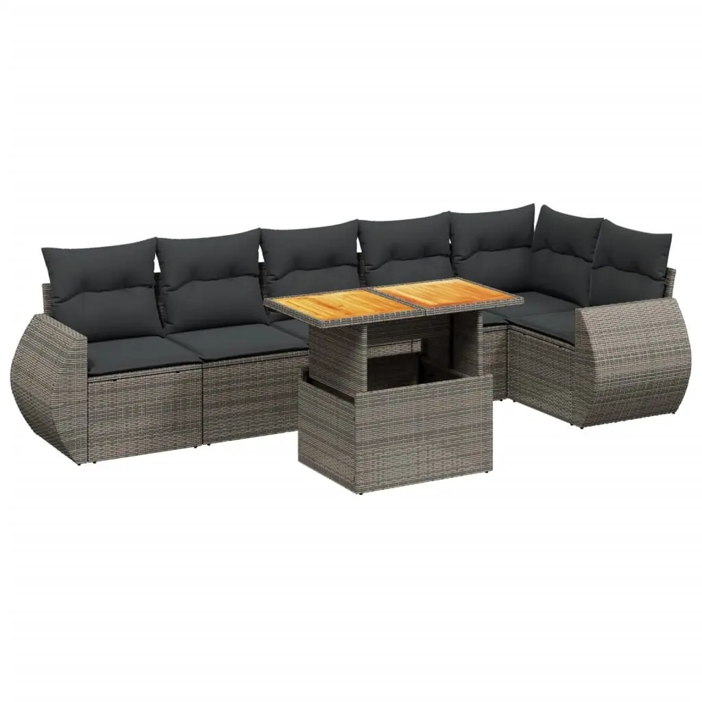 7-Piece Grey Poly Rattan Garden Sofa Set